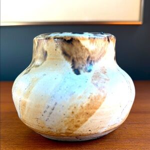 Artisan Ceramic Vase - Cream and Brown handcrafted pottery art signed